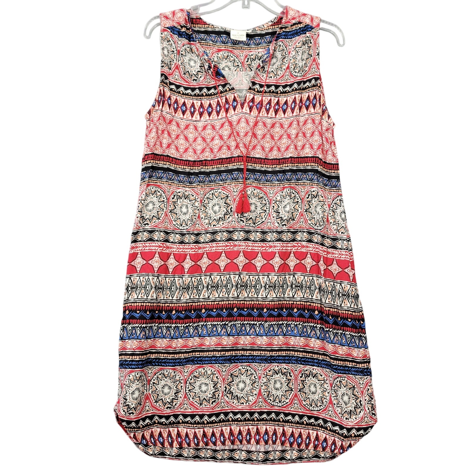 Beachlunchlounge Bohemian Midi Shift Dress Womens Small Multicolor Boho Tassels